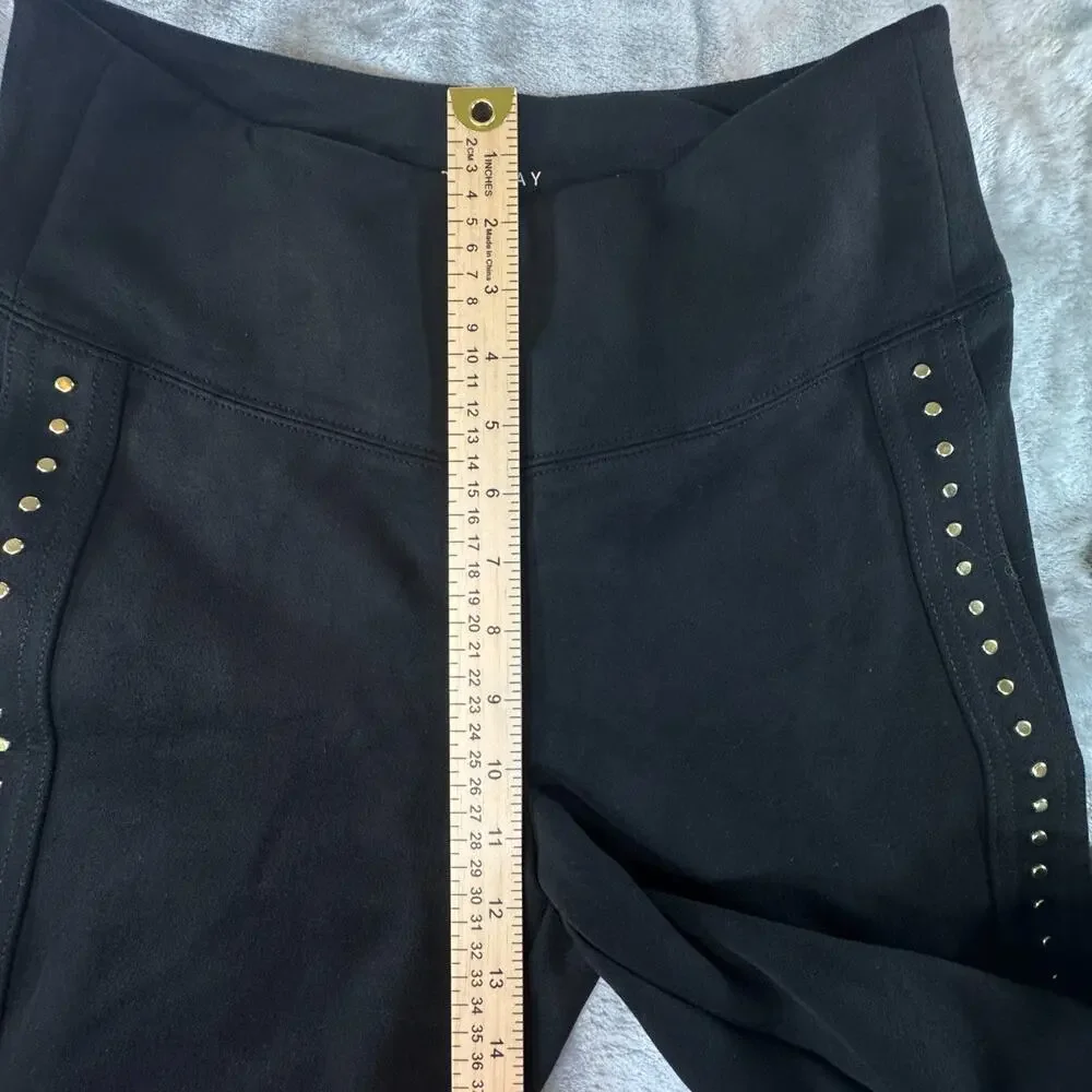 White House Black Market Runway Leggings Size 8L Black Faux Suede Studded Tall
